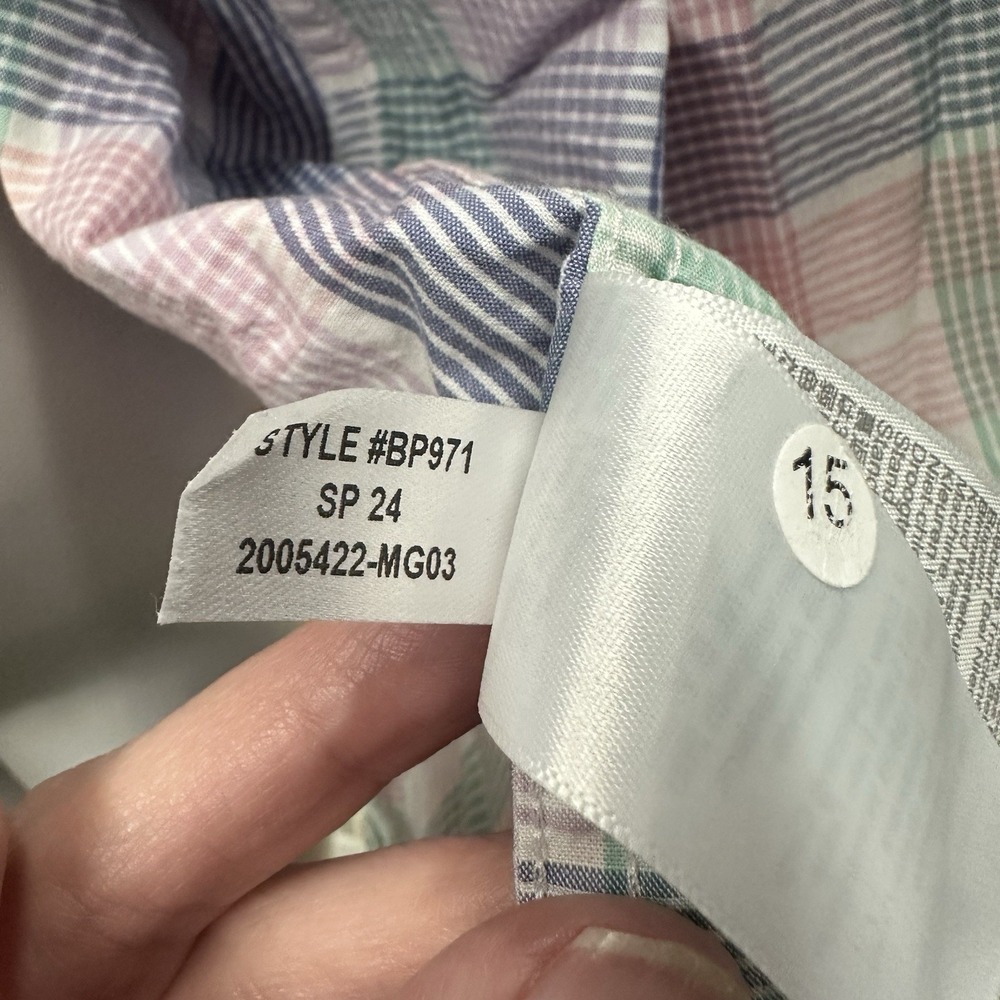 J Crew Shirt Pastel Men's Button Up Shirt XL Slim Fit Flex Washed Plaid Untucked - Picture 7 of 7